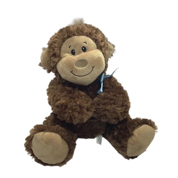 Soft Cuddly Brown Chimp Monkey Plush Toy Blue Ribbon The Petting Zoo 12” - Picture 1 of 5